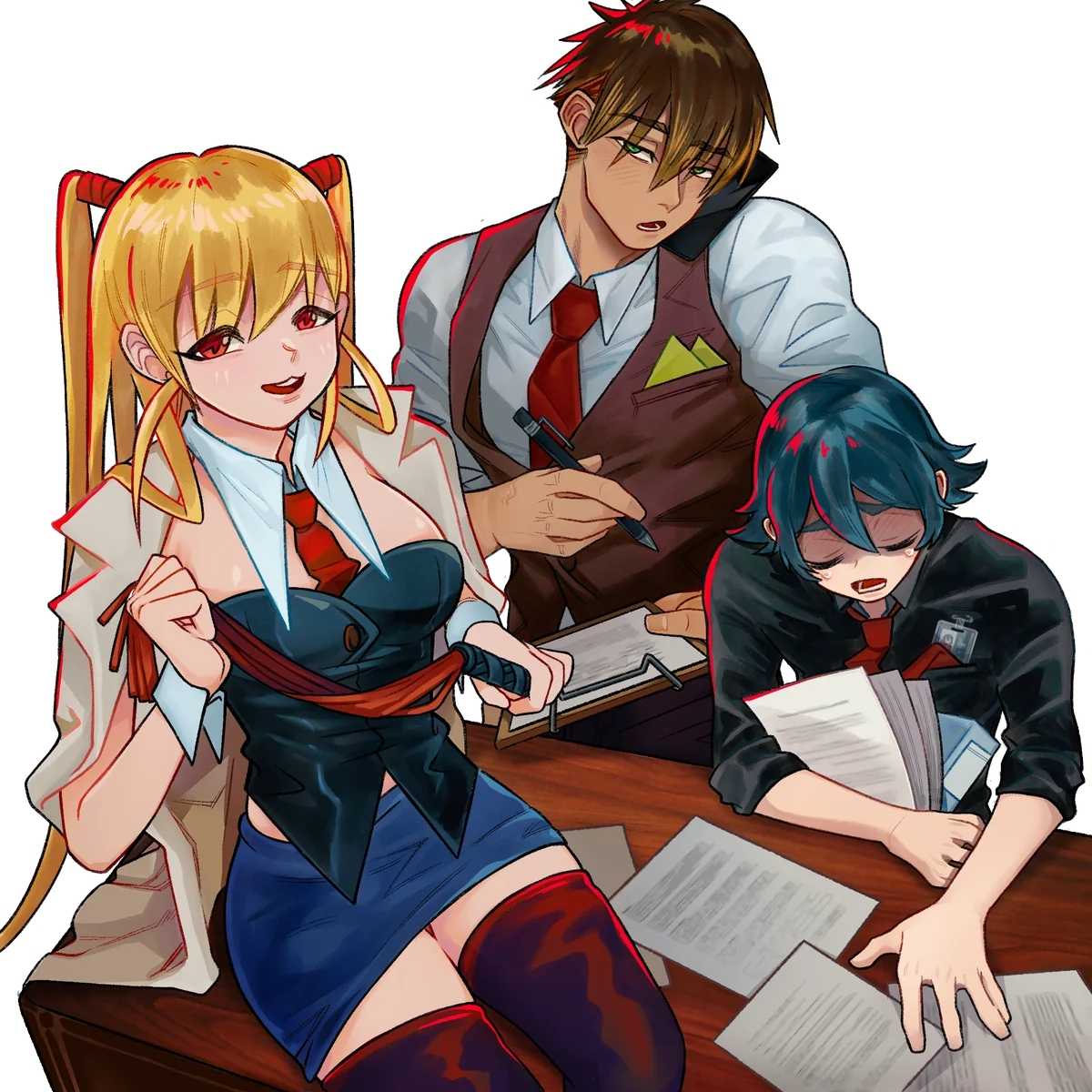 Maho, Boss and Jace at the contract table